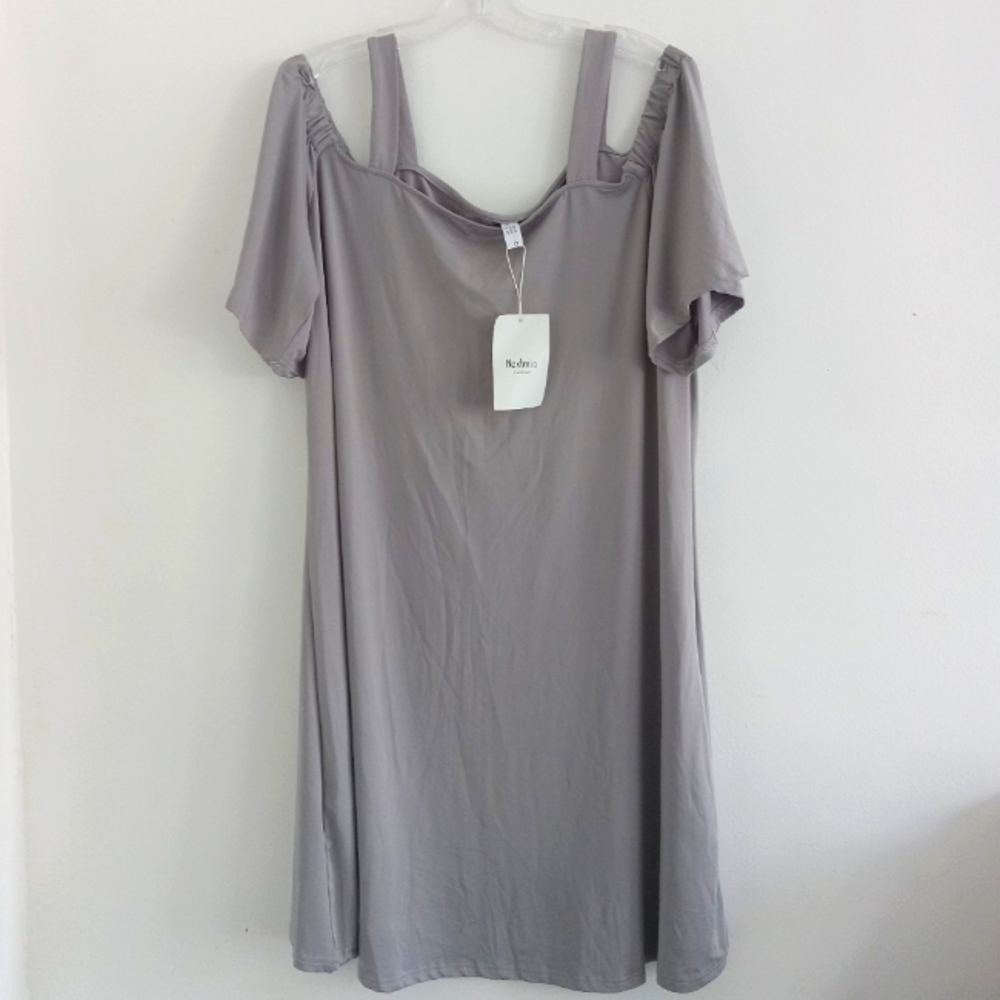 NWT Nextmia Fashion Cold Shoulder Ruched Gray Dress Size 18